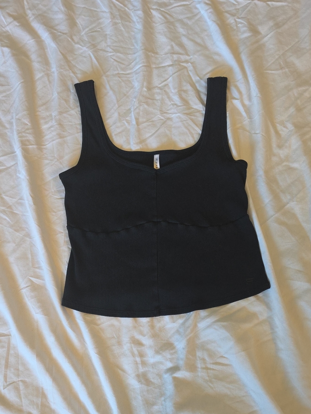 Fabletics Black Ribbed Scoop-Neck Crop Tank